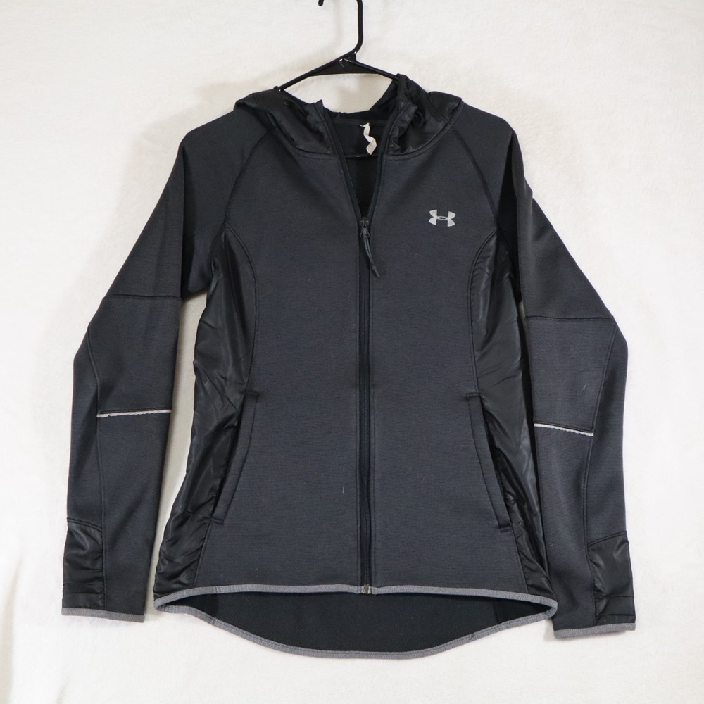 Under Armour ColdGear Men's S Black Hooded Jacket Full Zip Loose Fit Reflective